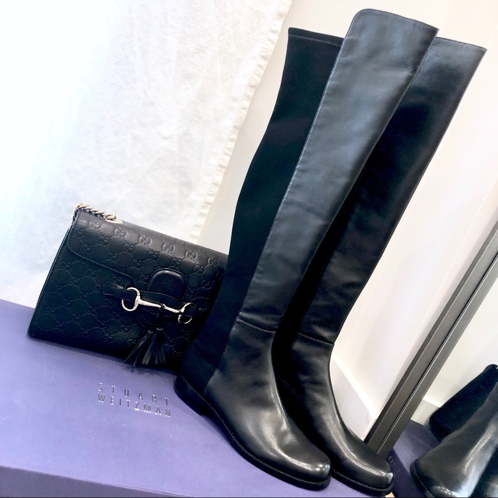 Stuart Weitzman 50/50 Black Napa Leather Boots 5